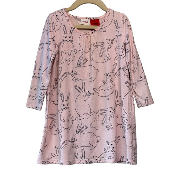 Seed Heritage Other - SEED HERITAGE Bunny Rabbits Nightgown Girls 4 4T Pink Gold Girl Nightie Bunnies